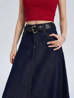 A Line Denim Skirt | Long Maxi | High Waist | Cotton-Myra Lina
