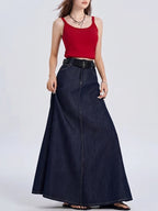 A Line Denim Skirt | Long Maxi | High Waist | Cotton-Myra Lina