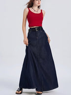 A Line Denim Skirt | Long Maxi | High Waist | Cotton-Myra Lina