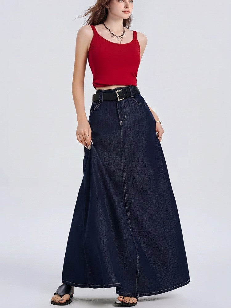 A Line Denim Skirt | Long Maxi | High Waist | Cotton-Myra Lina