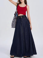 A Line Denim Skirt | Long Maxi | High Waist | Cotton-Myra Lina