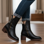 Ankle Boots – Brown and Black Faux Leather Block Heel Boots for Women-Myra Lina