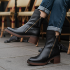 Ankle Boots – Brown and Black Faux Leather Block Heel Boots for Women-Myra Lina