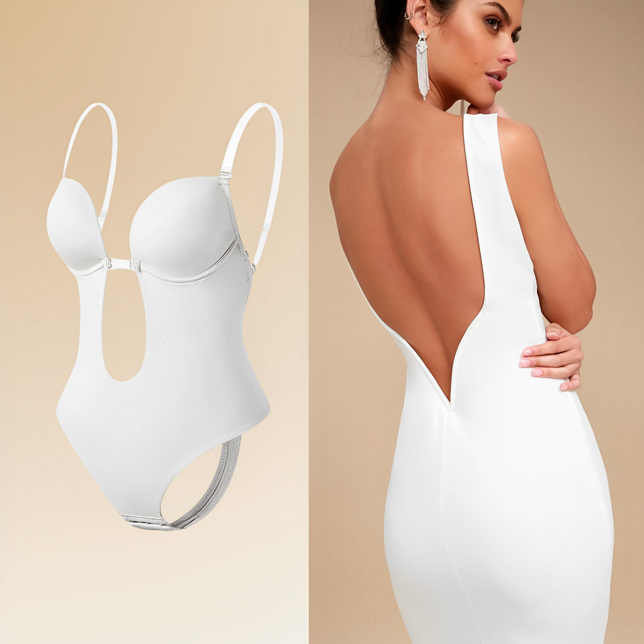 Backless Bodysuit – Shapewear for Women with Deep V-Neck and Low Back, Including Bra-Myra Lina