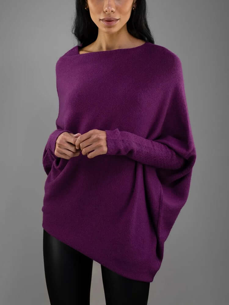 Batwing Sweater | Loose Fit | One Shoulder | Knitted Sweater | Women's Clothing-Myra Lina