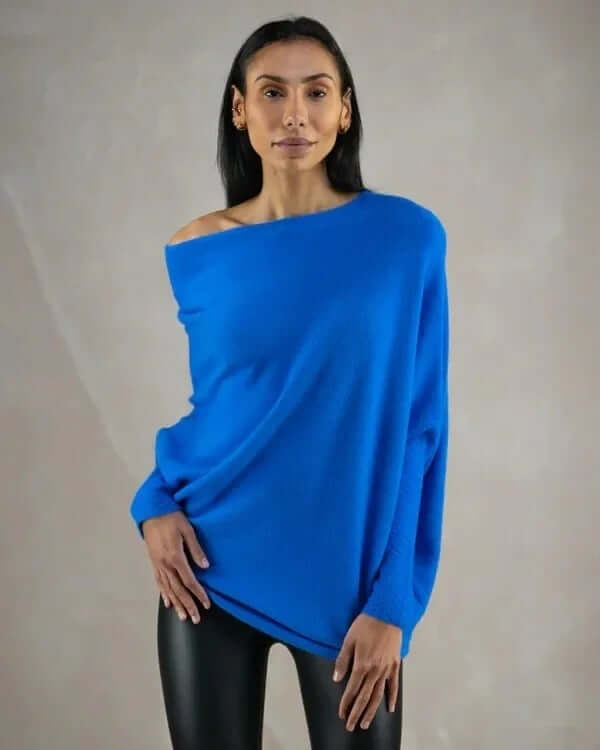 Batwing Sweater | Loose Fit | One Shoulder | Knitted Sweater | Women's Clothing-Myra Lina