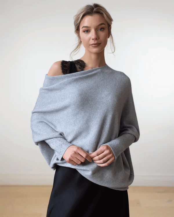 Batwing Sweater | Loose Fit | One Shoulder | Knitted Sweater | Women's Clothing-Myra Lina