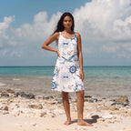 Beach Dress | Sleeveless A-Line | Ocean Print Summer Dress-Myra Lina