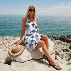Beach Dress | Sleeveless A-Line | Ocean Print Summer Dress-Myra Lina