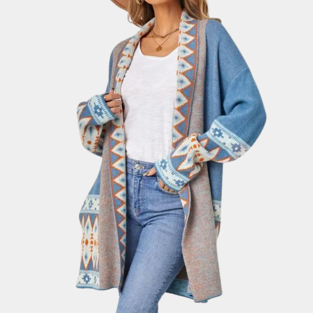 Blue Cardigan – Boho – Open Front – Long Cardigan – Women's Sweaters-Myra Lina