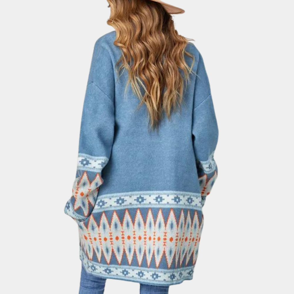 Blue Cardigan – Boho – Open Front – Long Cardigan – Women's Sweaters-Myra Lina