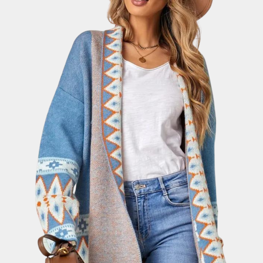 Blue Cardigan – Boho – Open Front – Long Cardigan – Women's Sweaters-Myra Lina