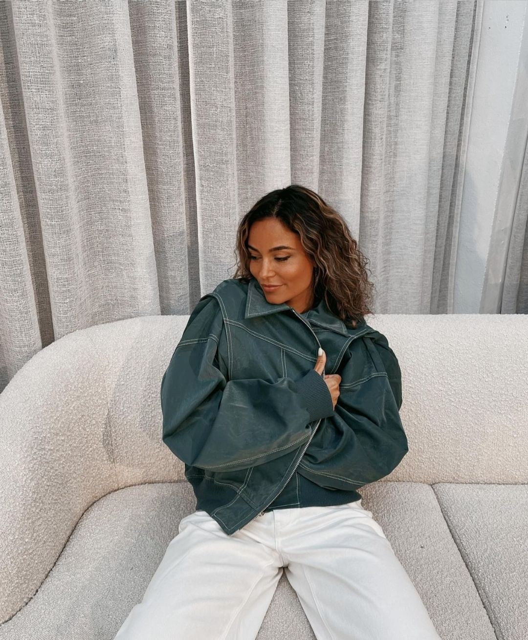 Bomber Jacket | Oversized | Zip | Women's Jacket-Myra Lina