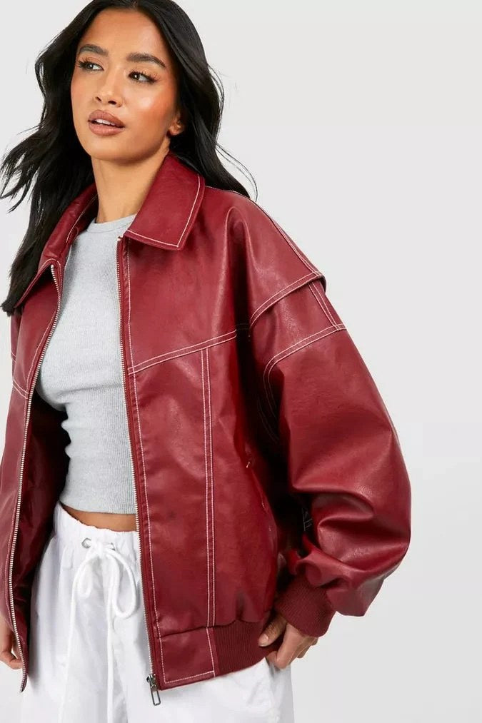 Bomber Jacket | Oversized | Zip | Women's Jacket-Myra Lina