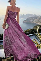Bustier Maxi Dress | Pleated Shiny | Wedding Guest Formal-Myra Lina