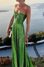 Bustier Maxi Dress | Pleated Shiny | Wedding Guest Formal-Myra Lina