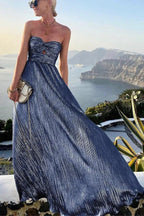Bustier Maxi Dress | Pleated Shiny | Wedding Guest Formal-Myra Lina