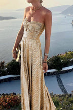 Bustier Maxi Dress | Pleated Shiny | Wedding Guest Formal-Myra Lina