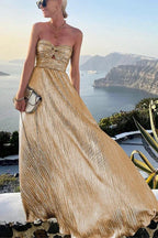 Bustier Maxi Dress | Pleated Shiny | Wedding Guest Formal-Myra Lina