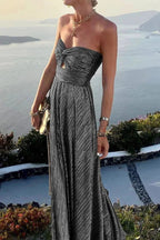 Bustier Maxi Dress | Pleated Shiny | Wedding Guest Formal-Myra Lina