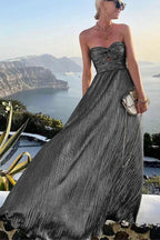 Bustier Maxi Dress | Pleated Shiny | Wedding Guest Formal-Myra Lina