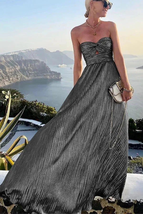 Bustier Maxi Dress | Pleated Shiny | Wedding Guest Formal-Myra Lina