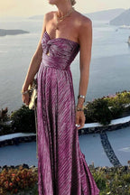 Bustier Maxi Dress | Pleated Shiny | Wedding Guest Formal-Myra Lina