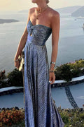 Bustier Maxi Dress | Pleated Shiny | Wedding Guest Formal-Myra Lina