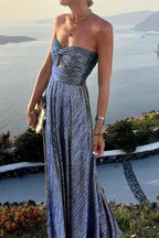 Bustier Maxi Dress | Pleated Shiny | Wedding Guest Formal-Myra Lina