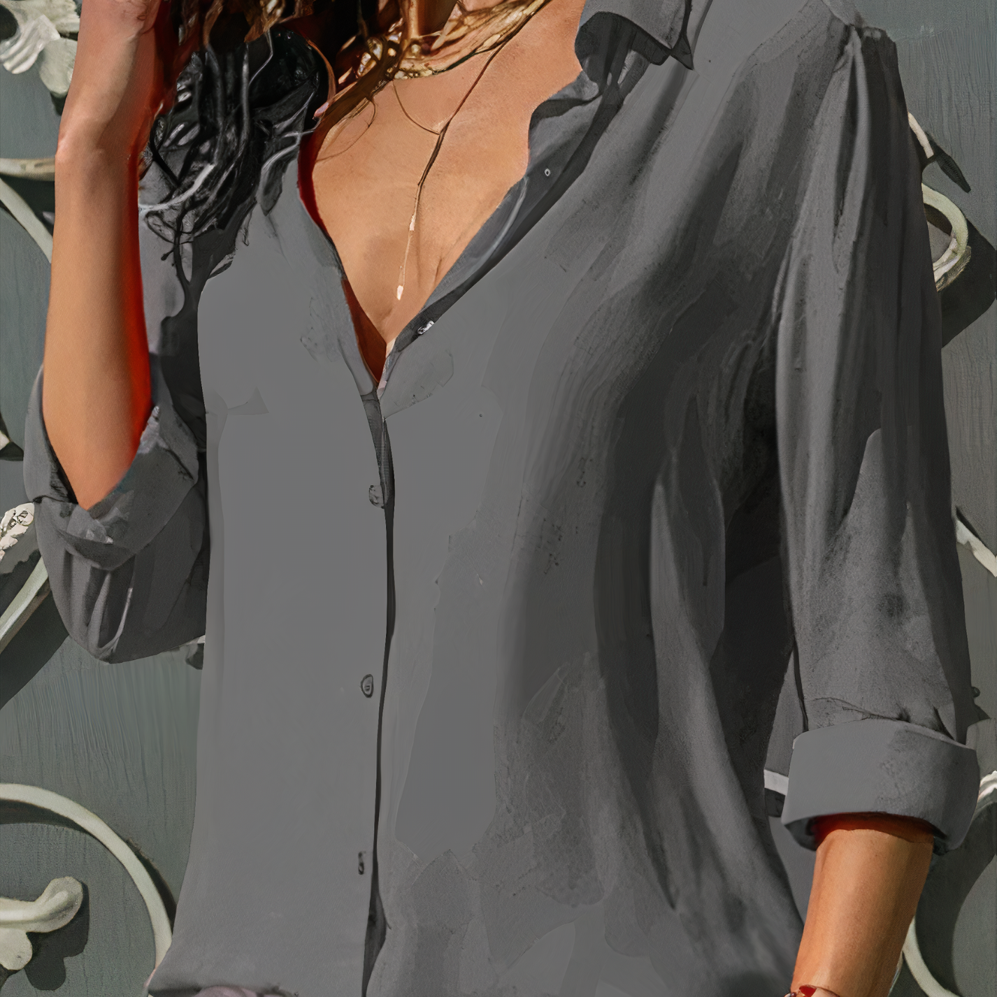 Button-Up Blouse | Loose Fit | Long Sleeve | Women's Button Shirt | Women's Blouse-Myra Lina
