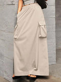 Cargo Skirt – Cotton Maxi Skirt with Elastic Waist and Pockets for Women-Myra Lina