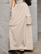 Cargo Skirt – Cotton Maxi Skirt with Elastic Waist and Pockets for Women-Myra Lina
