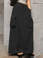 Cargo Skirt – Cotton Maxi Skirt with Elastic Waist and Pockets for Women-Myra Lina