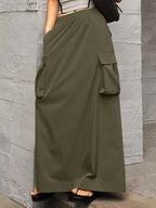 Cargo Skirt – Cotton Maxi Skirt with Elastic Waist and Pockets for Women-Myra Lina