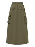 Cargo Skirt – Cotton Maxi Skirt with Elastic Waist and Pockets for Women-Myra Lina