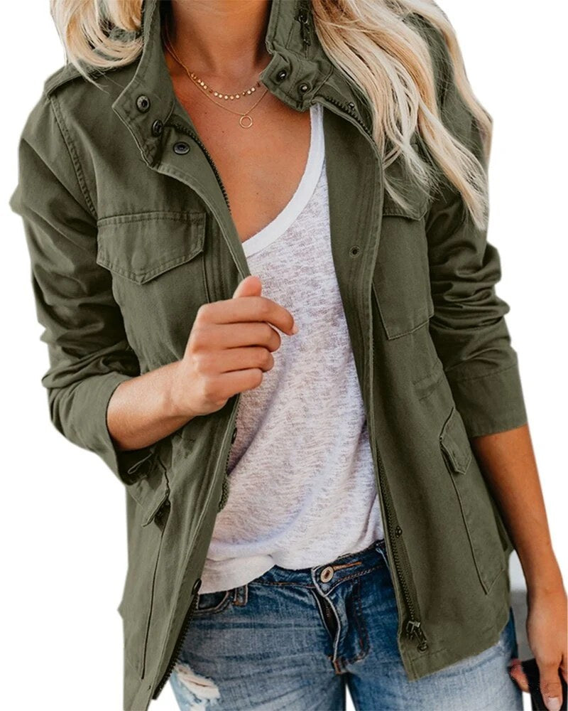 Casual Jacket | Cotton Blend With Pockets | Women's Spring Jacket-Myra Lina