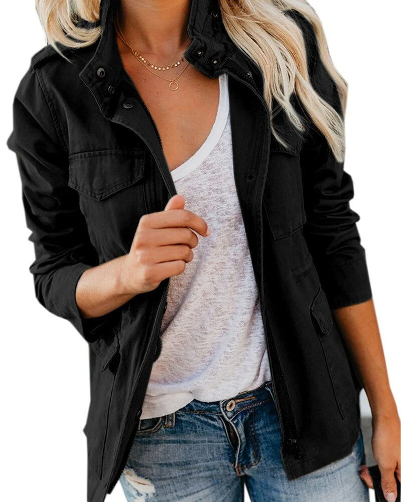 Casual Jacket | Cotton Blend With Pockets | Women's Spring Jacket-Myra Lina