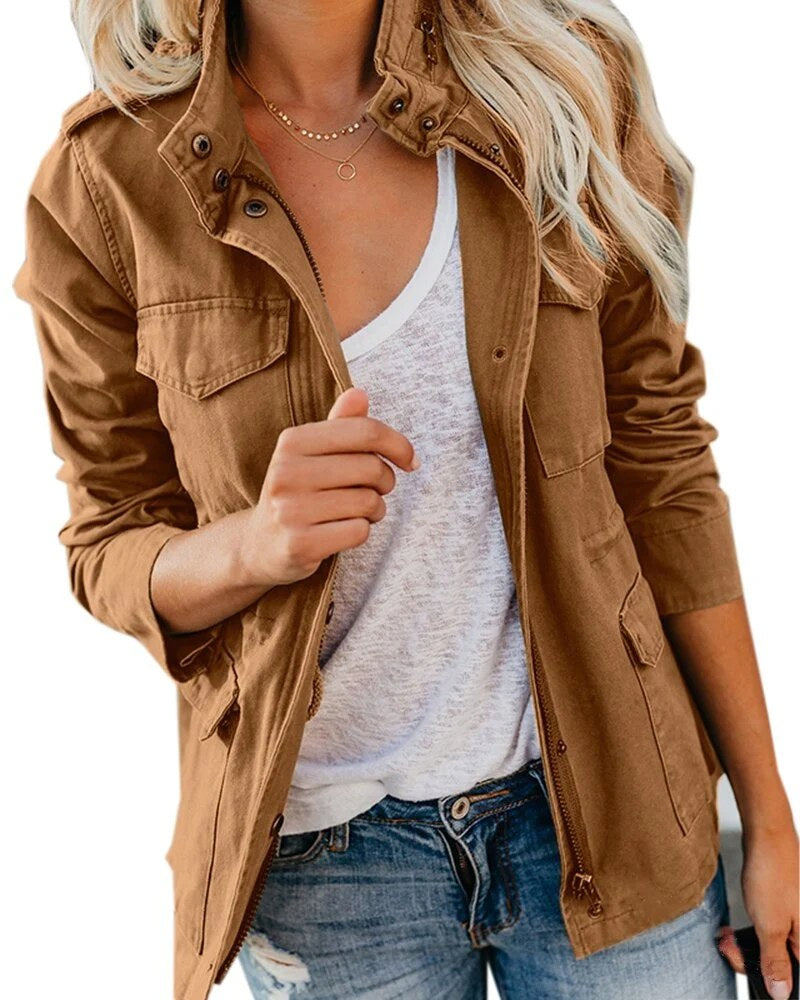 Casual Jacket | Cotton Blend With Pockets | Women's Spring Jacket-Myra Lina