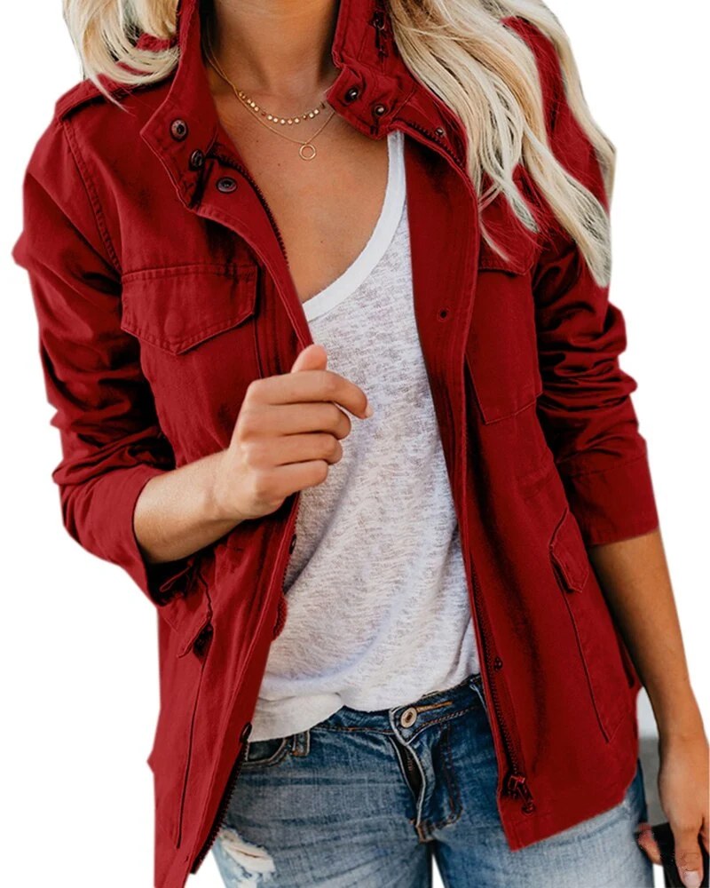 Casual Jacket | Cotton Blend With Pockets | Women's Spring Jacket-Myra Lina