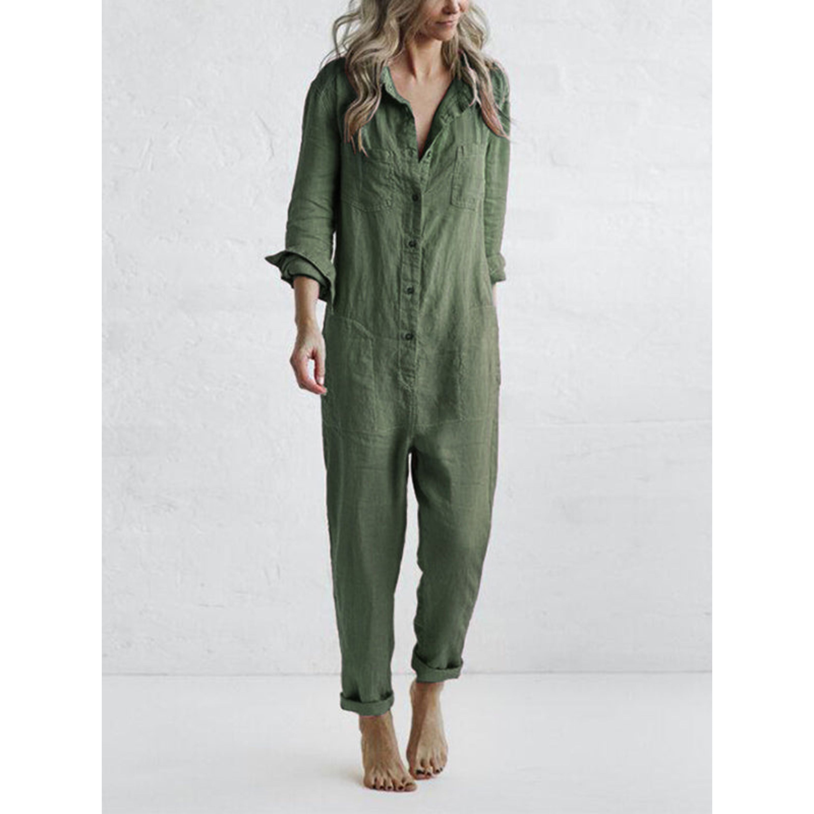 Casual Jumpsuit – Long Sleeve – Button-Up – Boilersuit – Jumpsuit for Women-Myra Lina