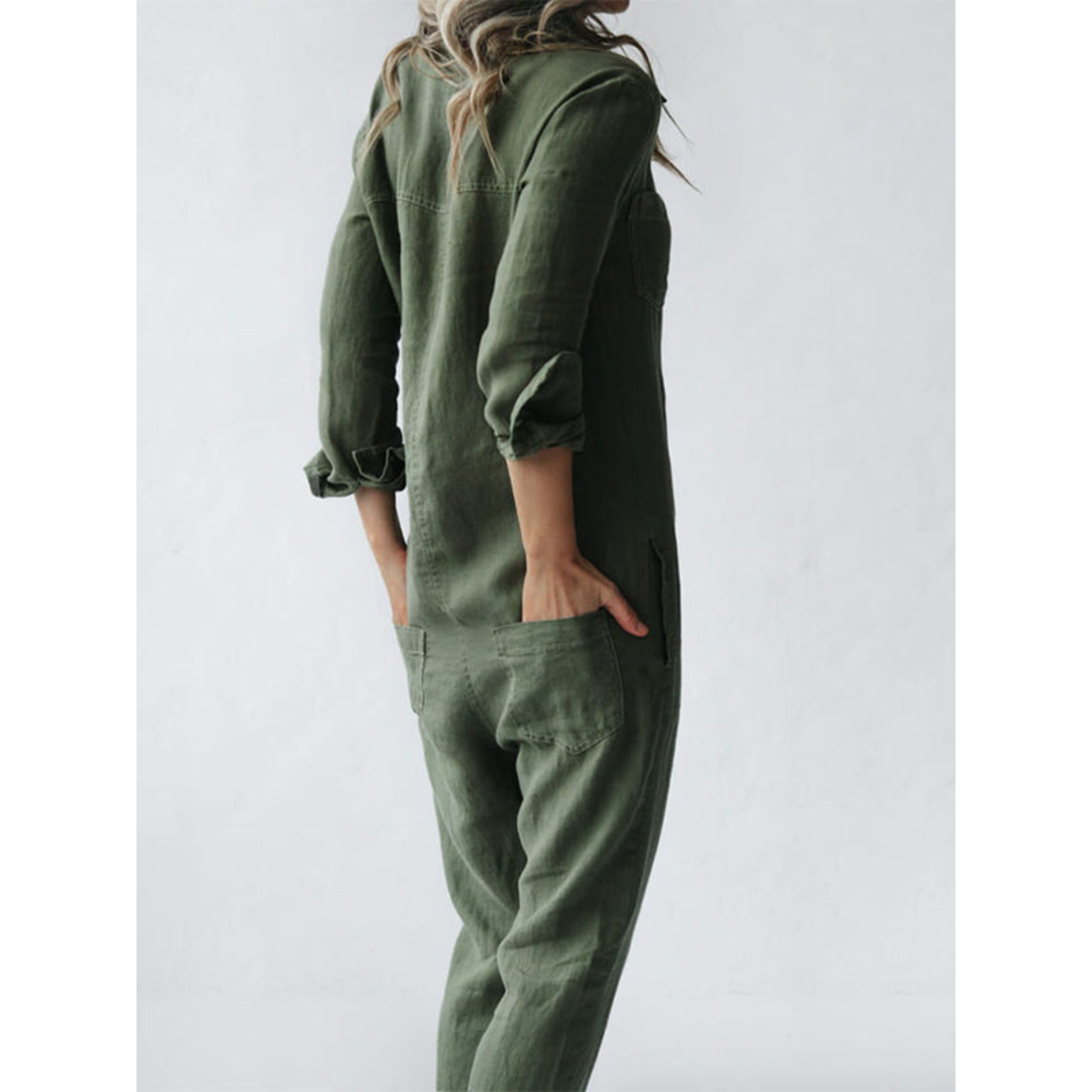 Casual Jumpsuit – Long Sleeve – Button-Up – Boilersuit – Jumpsuit for Women-Myra Lina