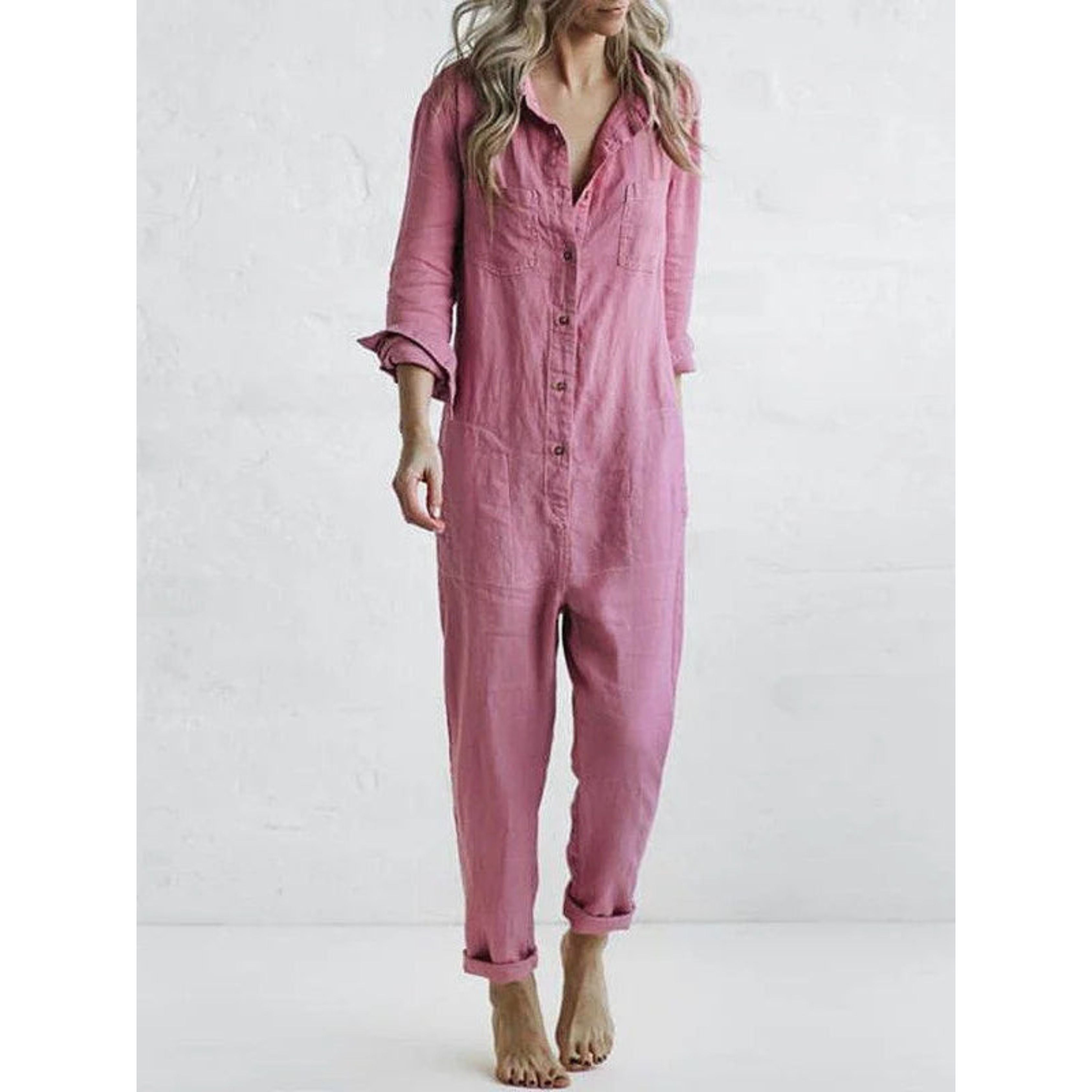 Casual Jumpsuit – Long Sleeve – Button-Up – Boilersuit – Jumpsuit for Women-Myra Lina