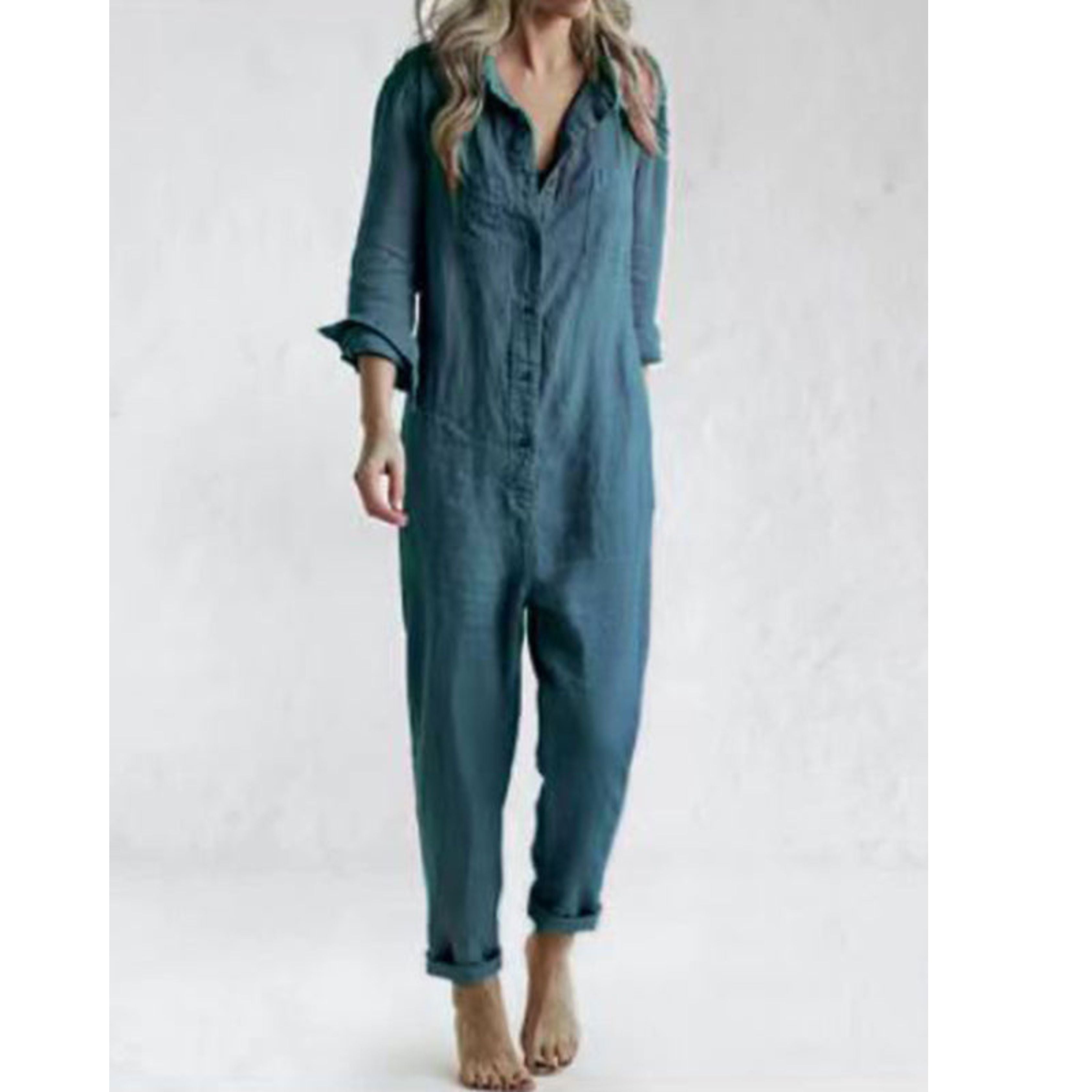 Casual Jumpsuit – Long Sleeve – Button-Up – Boilersuit – Jumpsuit for Women-Myra Lina