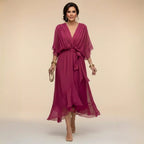 Chiffon Dress | V Neck | Lightweight Flowing Occasion Dress-Myra Lina