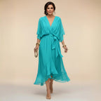 Chiffon Dress | V Neck | Lightweight Flowing Occasion Dress-Myra Lina