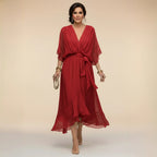 Chiffon Dress | V Neck | Lightweight Flowing Occasion Dress-Myra Lina