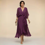 Chiffon Dress | V Neck | Lightweight Flowing Occasion Dress-Myra Lina