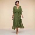 Chiffon Dress | V Neck | Lightweight Flowing Occasion Dress-Myra Lina