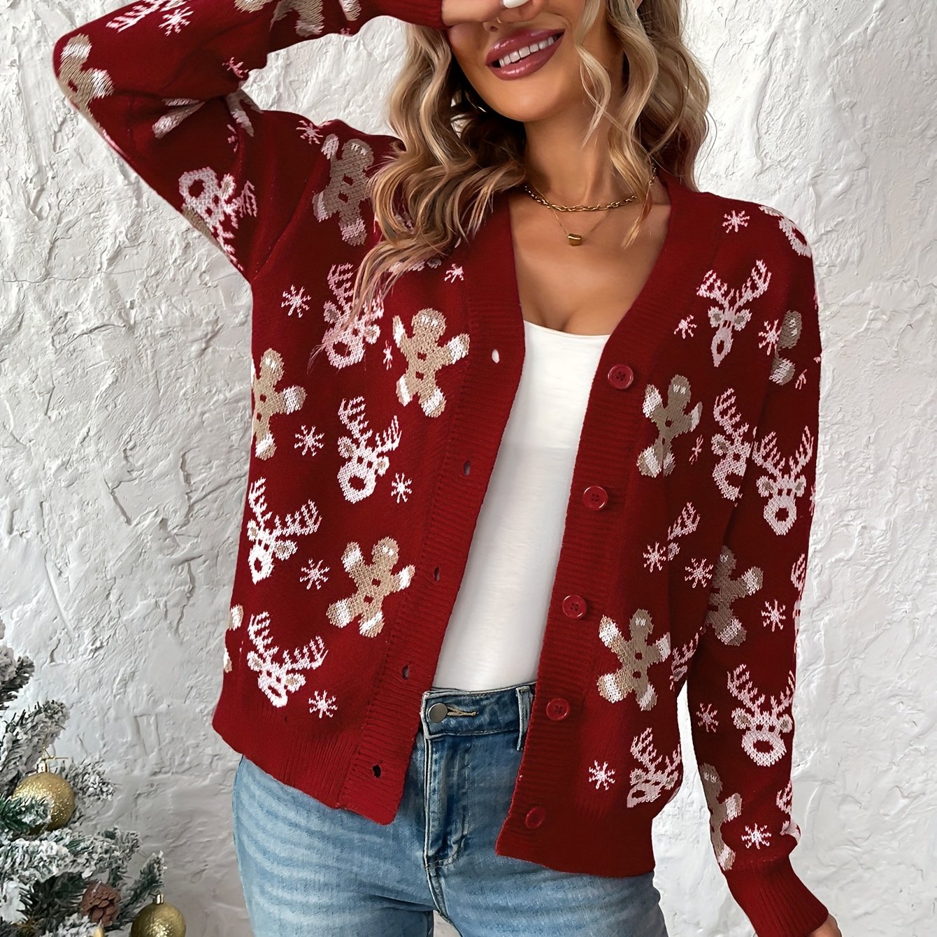 Christmas Cardigan – Knitted Christmas Cardigan with Buttons for Women-Myra Lina
