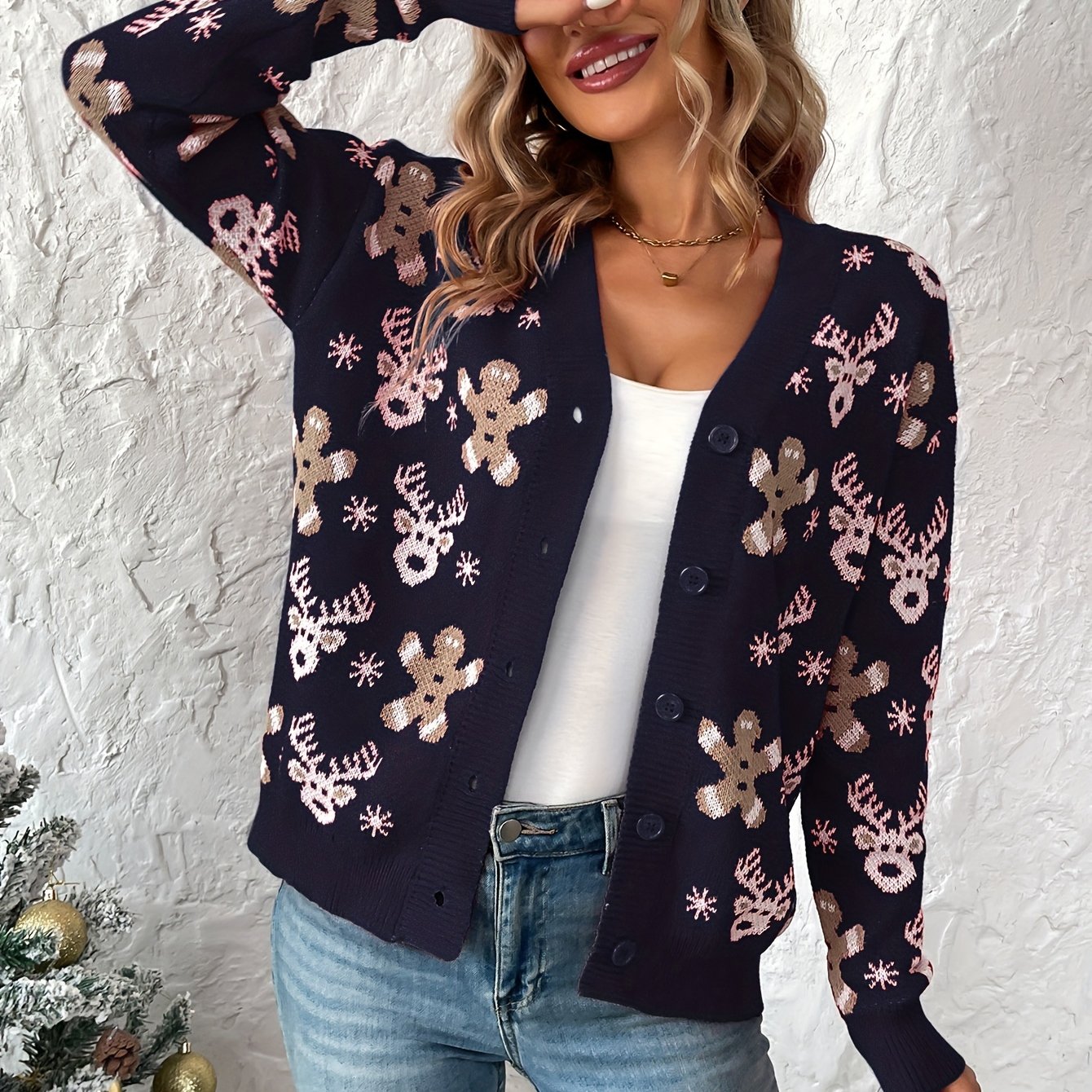 Christmas Cardigan – Knitted Christmas Cardigan with Buttons for Women-Myra Lina